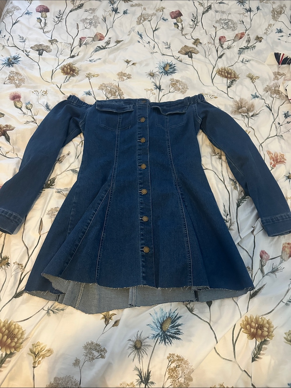 SHEIN Dark Blue Off-Shoulder Long Sleeve Denim Dress